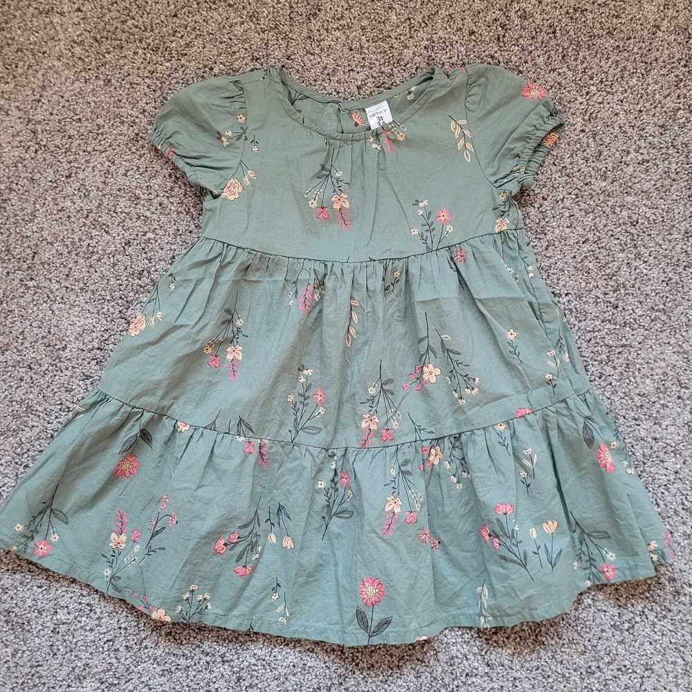 Carter's 3t girls olive floral tiered dress